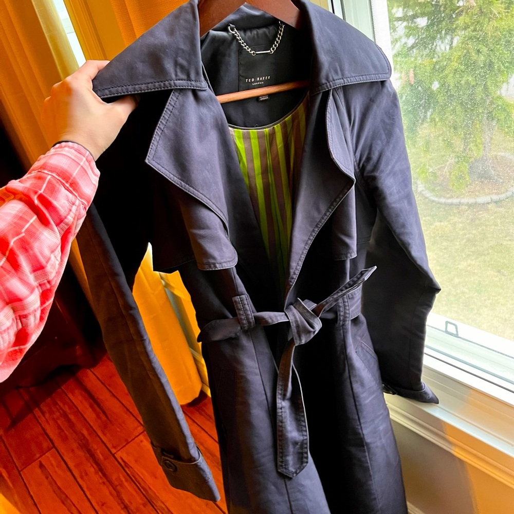 Navy blue Ted Baker trench coat size 0. Fits xxs to small.